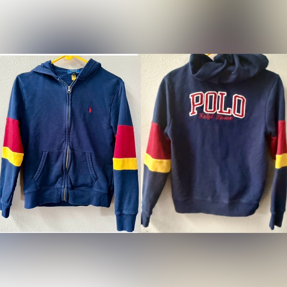 Polo Ralph Lauren Courderoy Logo Navy Full Zip Hoodie Big Boys L 14/16